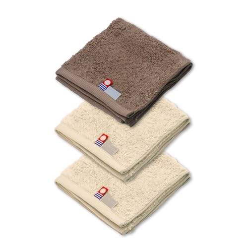 日本製 認定 今治タオル タオルハンカチ ファースト 25×25㎝ 3枚組(ベージュ2枚・ブラウン1枚)ゆるふわ特殊糸 綿100%