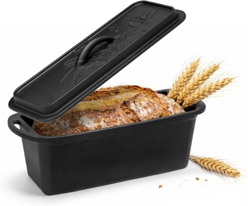FEUERGOTT - Brotbackform aus Gusseisen 3 Liter mit Deckel - Kastenform ideal für Brot, Kuchen, Dutch Oven Rezepte - Brotbacktopf rechteckig - Gusseiserner Topf für Backofen, Grill & Outdoor-Kochen