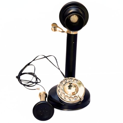 Teléfono de disco vintage de escritorio de latón y negro miniatura 2