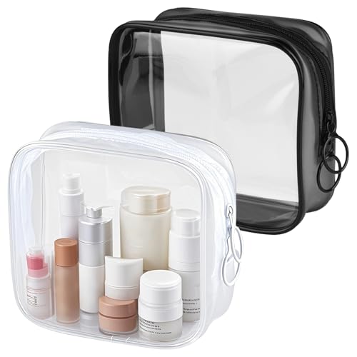 PLULON Small Clear Travel Toiletry Bag - TSA Approved Mini Make Up Zipper Pouch Cosmetic Bag for Women & Men's Purse Essentials