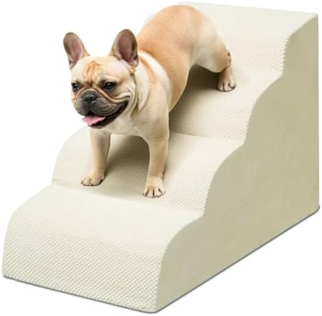 Niubya Hundetreppe für Kleine Hunde, H52 cm, für Katzentreppe Hundetreppe Bett und Sofa, ältere und verletzte Haustiere, mit waschbarem Bezug und hochdichtem Schaumstoff (Beige, 4