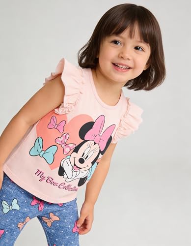 Image of Disney Minnie Mouse Toddler Girls Outfit, 2-Piece Ruffle Sleeve On Top T-Shirt and Stretchy Leggings Set