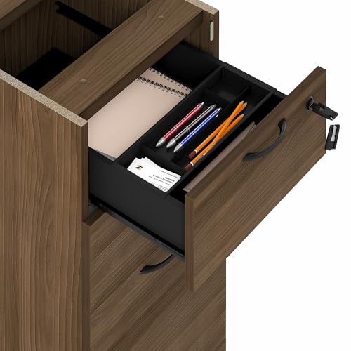 Image of Furinno Roger File Cabinet, 3-Drawer Fixed Pedestal Filing Cabinet with Lock, Soft-Close Drawers with Drawer Organizer, for Home Office, Modern Walnut
