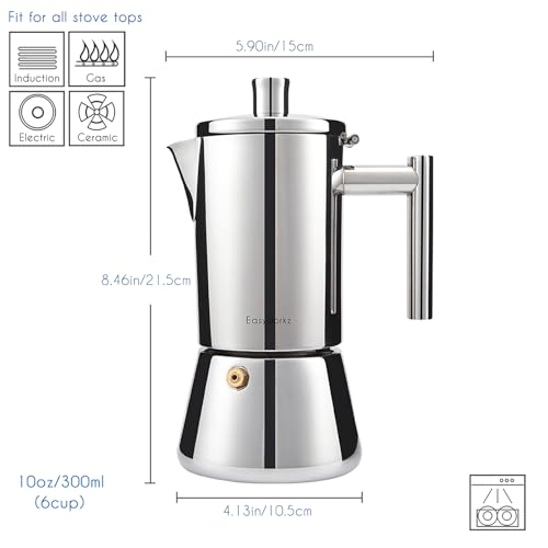 Easyworkz 779640030738 Diego Stovetop Espresso Maker Stainless Steel Italian Coffee Machine Maker 6Cup 10 Oz Moka Pot Induction Espresso Pot thumb #1