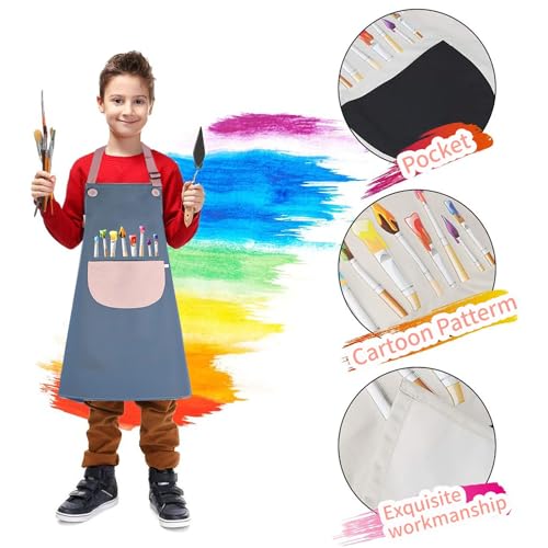 KIPTVO 2PCS Kids Aprons Waterproof Painting Apron Art, Toddler Kitchen Garden Bib for Cooking Crafts, Clay - Image 3