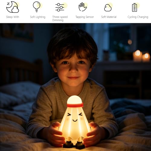 Image of Cute Badminton Night Lights for Children, Rechargeable Soft Light, Nursery Lights, Bedrooms, Desks, and Lovely Gifts for Boys and Girls