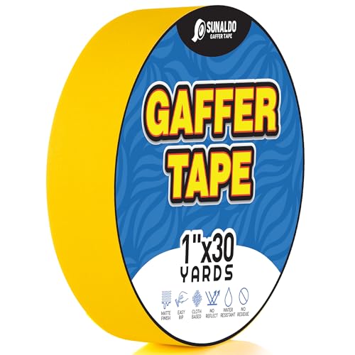 Image of Gaffers Tape Heavy Duty, Easy to Rip, Residue-Free Professional Grade Floor Tape for Electrical Cords, Matte Finish Non Reflective, Weather Resistant (1, Yellow, 1 inch x 30 Yards)