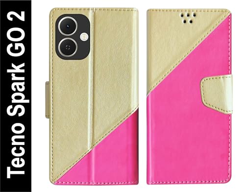 Image of SBMS Flip Cover for Tecno Spark GO 2 Back Cover Case with Magnatic Closure | Inbuilt Stand | Card & Money Pocket (MultiPink)