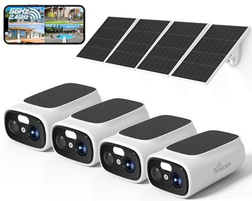 Rraycom 2.5K Solar Security Cameras Wireless Outdoor, 2.4/5Ghz WiFi Battery Solar Powered Security Camera System,Forever Power,Color Night Vision,AI Detection, 2 Way Audio,Spotlight,No Monthly Fee