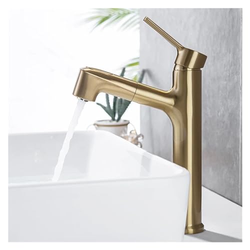 Grifo extraíble para lavabo monomando de latón dorado corto 3