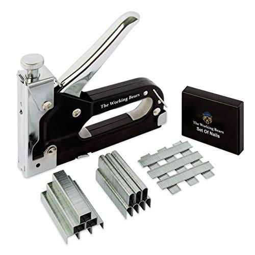 STAPLE GUN FOR UPHOLSTERY WITH STAPLE - 2400 STAPLES - STAPLE GUN FOR WOOD, UPHOLSTERY, FURNITURE, CABLES, CRAFTS AND CARPET - STAPLE GUN HEAVY DUTY - U-TYPE, T-TYPE, D-TYPE SHAPED STAPLES