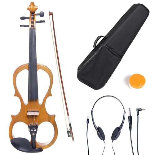 Cecilio 4/4CEVN-1Y madera maciza amarillo metálico de arce/Violín silencioso eléctrico con accesorios...