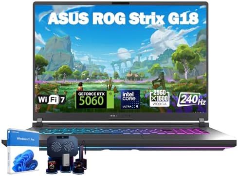 ASUS ROG Strix G18 2026 Gaming Laptop - 18" 2.5K 240Hz Nebula Display, Intel Core Ultra 9 275HX, GeForce RTX 5060 GPU, 32GB DDR5 RAM, 1TB PCIe SSD, Windows 11 Pro, Per-Key RGB, Wi-Fi 7