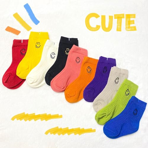 Toddler Boys Girls Crew Socks, Smiley Face Unisex Kids Soft Cotton Solid Color Ankle Socks, Pack of 52