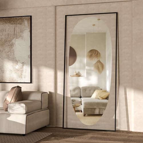 Elemango Specchio da 165 x 60 cm a lunghezza intera, specchio da pavimento, grande per tutto il corpo, si appoggia contro specchio da parete, specchio equilibrato, camera da letto, specchio per