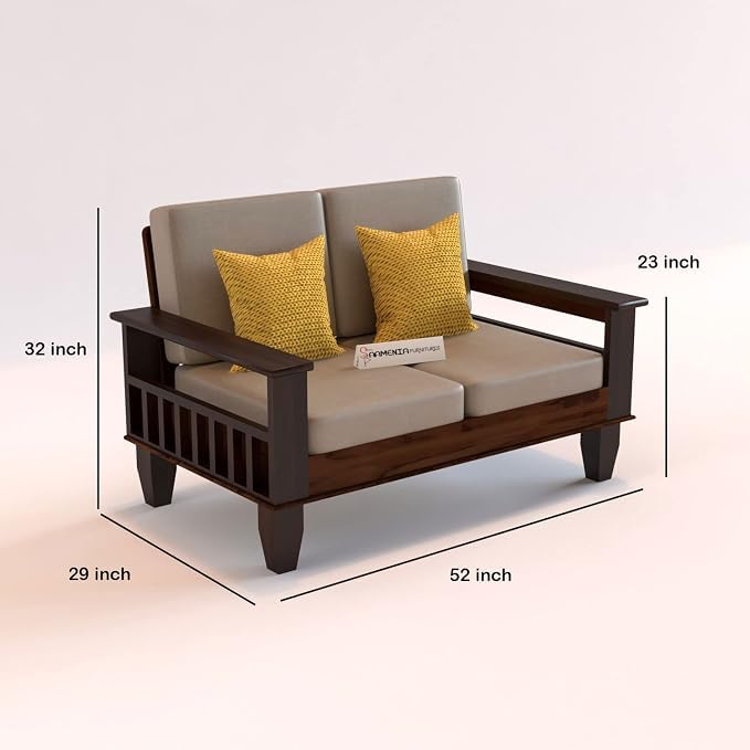 Image of Sheesham Wooden 4 Seater Sofa for Living Room | Rosewood 4 Seater Cushion Sofa with Side Newspaper Holder for Home & Office | Solid Wood Sofa Set for Lounge (Walnut,2+2 Seater)