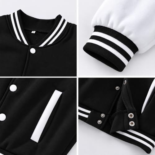 Image of Kids Baseball Jackets Boys Girls Fit Varsity Jacket Casual Lightweight Plain Button Cardigan School Coat