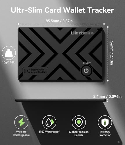 Ultrbeka Ultra-dünner MFi-zertifizierter Wallet Tracker kompatibel mit Apple Find My | Für Brieftaschen, Schlüssel und Taschen | Einzeln 1-Pack
