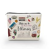 YULUENZE Take Me To Illinois Makeup Bag Illinois Travel Gift Small Canvas Organizer Bag with Zipper Illinois Cosmetic Bag Travel Present for Women Friends Families