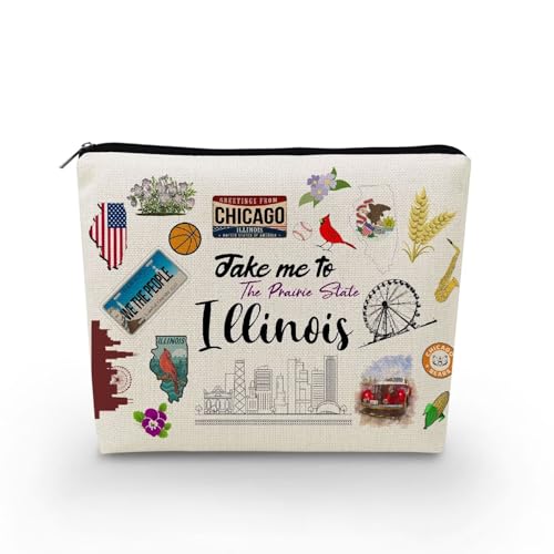YULUENZE Take Me To Illinois Makeup Bag Illinois Travel Gift Small Canvas Organizer Bag with Zipper Illinois Cosmetic Bag Travel Present for Women Friends Families