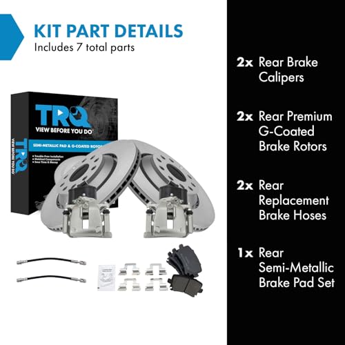 Image of TRQ Rear Brake Pad and Rotor Set Semi Metallic Coated Rotors Calipers Compatible with 2010-2016 Volkswagen CC