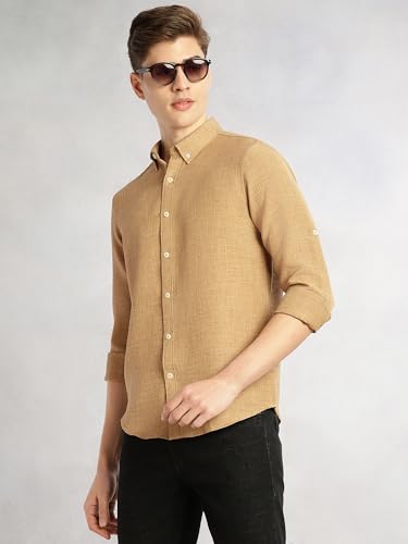 Image of Thomas Scott Men's | Solid | Textured Fabric | Full Sleeve | Slim Fit | Polyester-Blend | Spread Collar | Casual Shirt