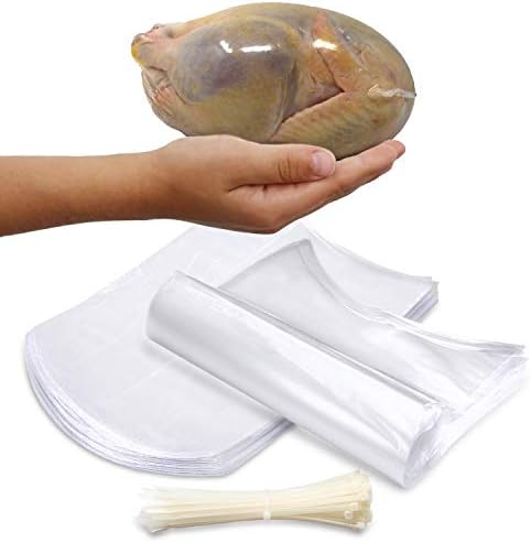 Poultry Shrink Bags - Clear 13" x 18" Chickens or Rabbits - w/zip ties included / 2.5 Mil/Freezer Safe Commercial Grade BPA BPS Free (50)