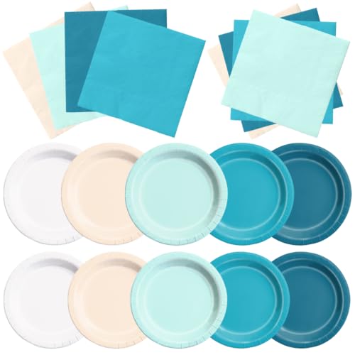 Image of CMUSKO Beach Party Decorations - 60pcs Pool Summer Teal Blue Plates and Napkins Hawaiian Beach Ocean Tableware