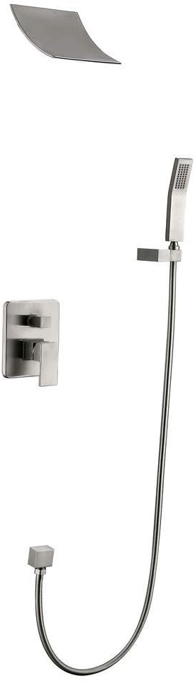 LUNEZY Wall Mounted Shower System Shower Faucet System Set Bathroom Brass Tap in-Wall Rainfall Shower Mixer Tap Bathtub Faucet Waterfall Shower Head with Shower Hose Set,Brushed