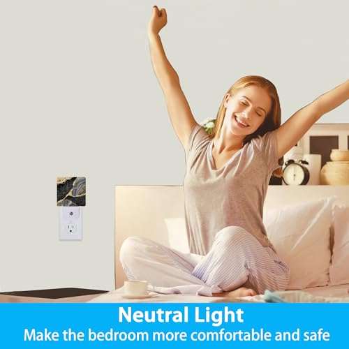 Image of Night Lights Plug into Wall Black Gold Marble Night Lights Dusk to Dawn Sensor Led Lamp for Women Men,Led Lights for Stairway /Hallway /Bedroom,0.5W