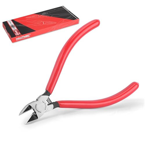 Image of HAUTMEC 6 inch Flush Cutters Ultra Sharp Flush Cut Pliers Small Wire Cutters for Crafting, Spring Loaded and Non-slip Grip Wire Snips for Plastic, Jewelry Marking, Zip Tie, Artificial Flowers, HT0318