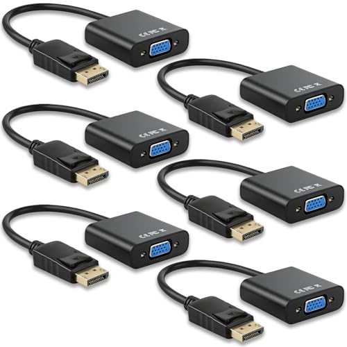 Topcloud DisplayPort (DP) to VGA Adapter, DP to VGA Converter Male to Female Gold-Plated Cord for PC, Laptops, Displays, Monitors, Projectors and More (6 pack)