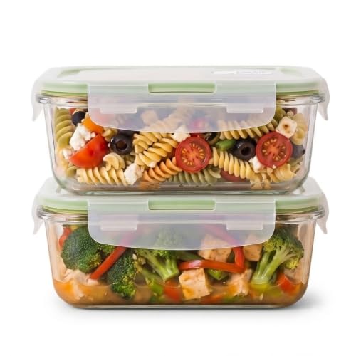 Image of Borosilicate Food Glass Containers with Air-Vent Lids, Rectangular | 410 ml Each, Set of 2 | Airtight & Leakproof | Microwave, Freezer & Dishwasher Safe for Kitchen, Fridge and Lunch