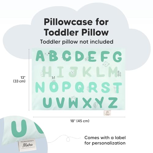 Image of KeaBabies Toddler Pillowcase 13x18 Organic Cotton Cover, KeaABC Mint