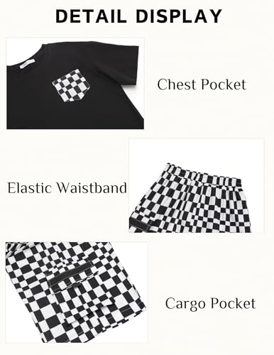 Image of Arshiner Boys' 2-Piece Cotton Outfit Short Sleeve Crewneck T-Shirt & Cargo Shorts Set Summer Casual Clothes for Kids 5-13