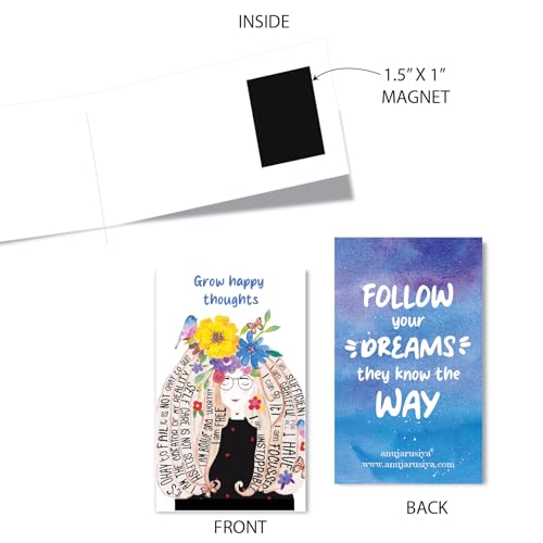 Image of Antara Positive Affirmation Magnetic Bookmarks with Quotes | Set of 5 | Digitised Handpaintings | Laminated Matte Finish | Best Gift for bibliophiles | 2.25 inch X 3.8 inch | Magnetic Clip Attachment