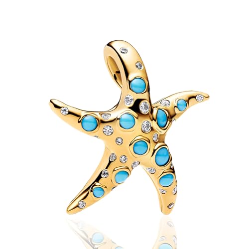 Image of Rimgoris 925 Sterling Silver Pendants Charm for Women Bracelets Gold Ocean Series Starfish 5A Cubic Zirconia Christmas Birthday Gift Charms for Women
