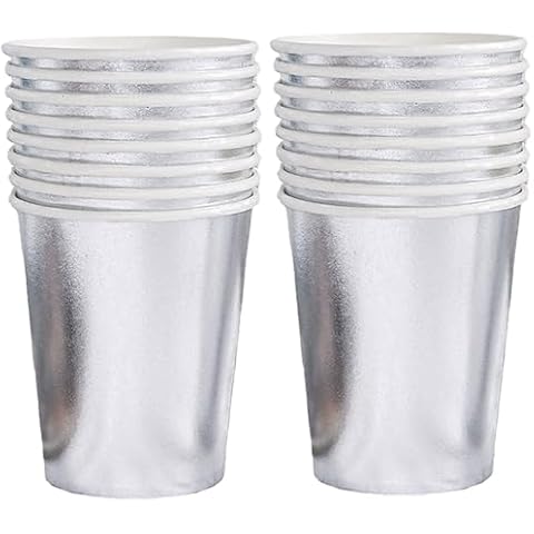 16Pcs Metallic Silver Party Paper Cups Cover
