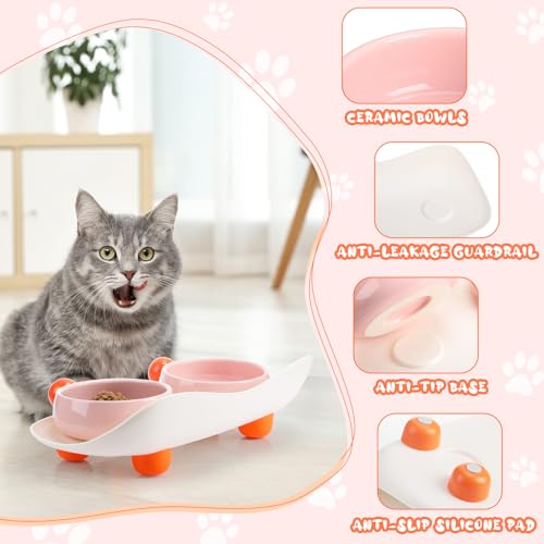 Singhoow Set of 2 Elevated Cat Food Bowl Double Ceramic Raised Cat Bowls with Non Slip Stand 2 Cat Dishes for Food and Water Dishwasher Safe Ceramic Dog Bowl for Indoor Small Dog Pet Puppy Cat, 10.1oz - Thumbnail 4