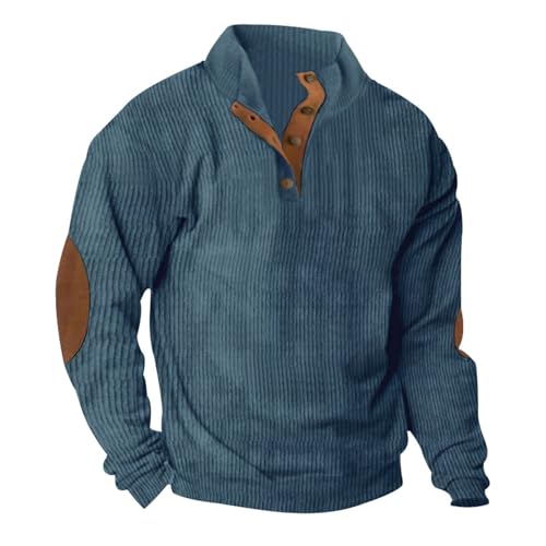 Men's Colorblock Patched Button Front Half Placket Pullover, Mens Dress Sweater Men's Pullover Sweaters Men’s Sweater