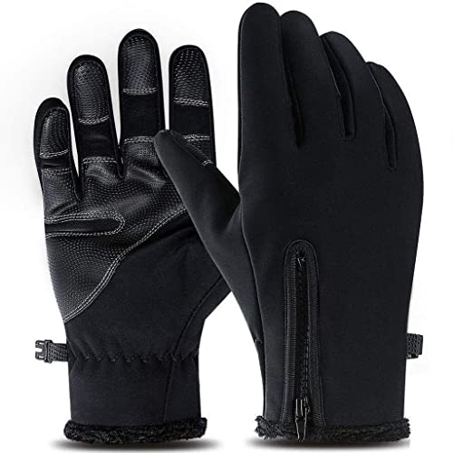 IvyLife Guantes Invierno de Ciclismo Guantes de Pantalla Táctil, Guantes Deportivos Impermeables para MTB, Esquí, al Aire Libre, Cálido Guantes Térmicos y Antideslizantes para Hombre y Mujer, Negro-L