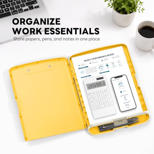 Zoenley Clipboard with Storage, 8.5 x 11'' Letter Size Paper Folder with Pen Holder, High Capacity Side-Opening Case, Heavy Duty Plastic Clip Board Storage for Teachers, Students, Office,Yellow - Image 6
