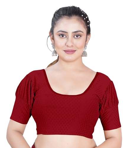 Image of Women's Black Embroidered Crop Top with Short Puff Sleeves, Scoop Neck