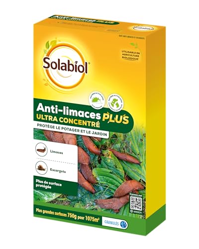 Anti-Limaces & Escargots Solabiol | Ultra concentré PLUS | Protège le Potager et le Jardin | Etui de 750g | Jusqu'à 1075 m² de surfaces traitées | Grande résistance à la pluie | SOLIMAPLUS750