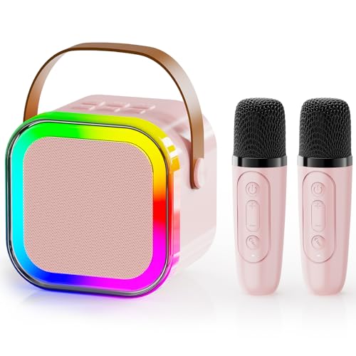 JYX Karaoke para niños Adultos, Mini Altavoz Karaoke con 2 micrófonos inalámbricos y Luces LED, Juguetes para Las niñas los niños Regalos de cumpleaños de Navidad Fiesta en casa de la Familia