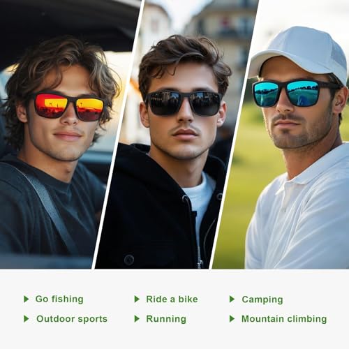 Fanshen Polarized Sports Sunglasses for Men Women, UV Protection Lightweight Sun Glasses for Driving Fishing Golf Cycling (Black+Blue+Red) - Image 8