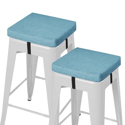Image of AddGrace Anti-Slip Bar Stool Cushions Square Bar Stool Seat Cushions with Ties Set of 2 Small Square Chair Pads with Machine Washable Cover 12 inchX12 inchX2 inch (Light Blue)