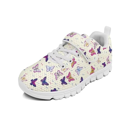 Howilath Butterfly Print Sneakers for Kids Girls Tennis Shoes Non-Slip Mesh Sneakers with Single Buckle