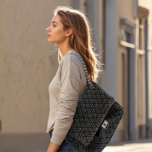 Bolso bandolera matelassé de denim con cadena plata vintage miniatura 2