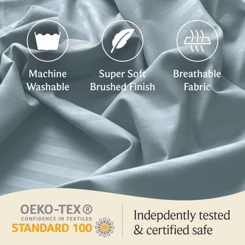 Image of LuxClub 5 PC Split King Size Sheet Set Bed Sheets, Breathable Luxury Sheets, Deep Pockets 18 inch Wrinkle Free Cooling Sheets Machine Washable Hotel Bedding (Split King, Striped Light Blue)